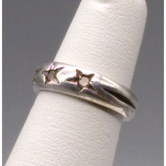 Vintage Star Set Clear Spinel Band Ring, Sterling Silver Trilogy Wedding Band - Picture 5 of 6